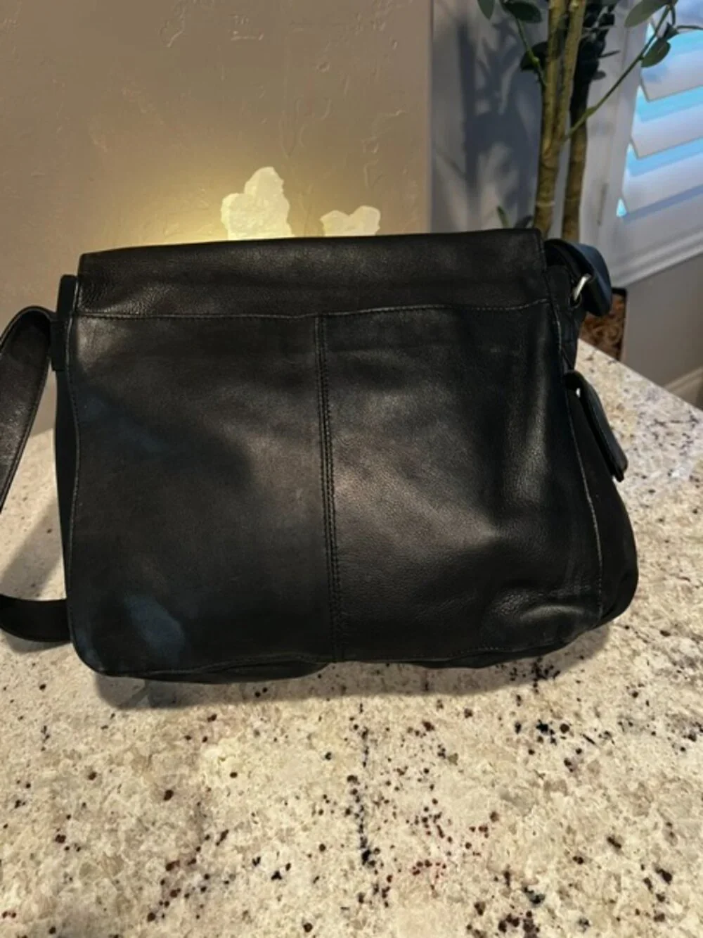 Black Leather FOSSIL Crossbody Messenger Laptop Satchel Bag